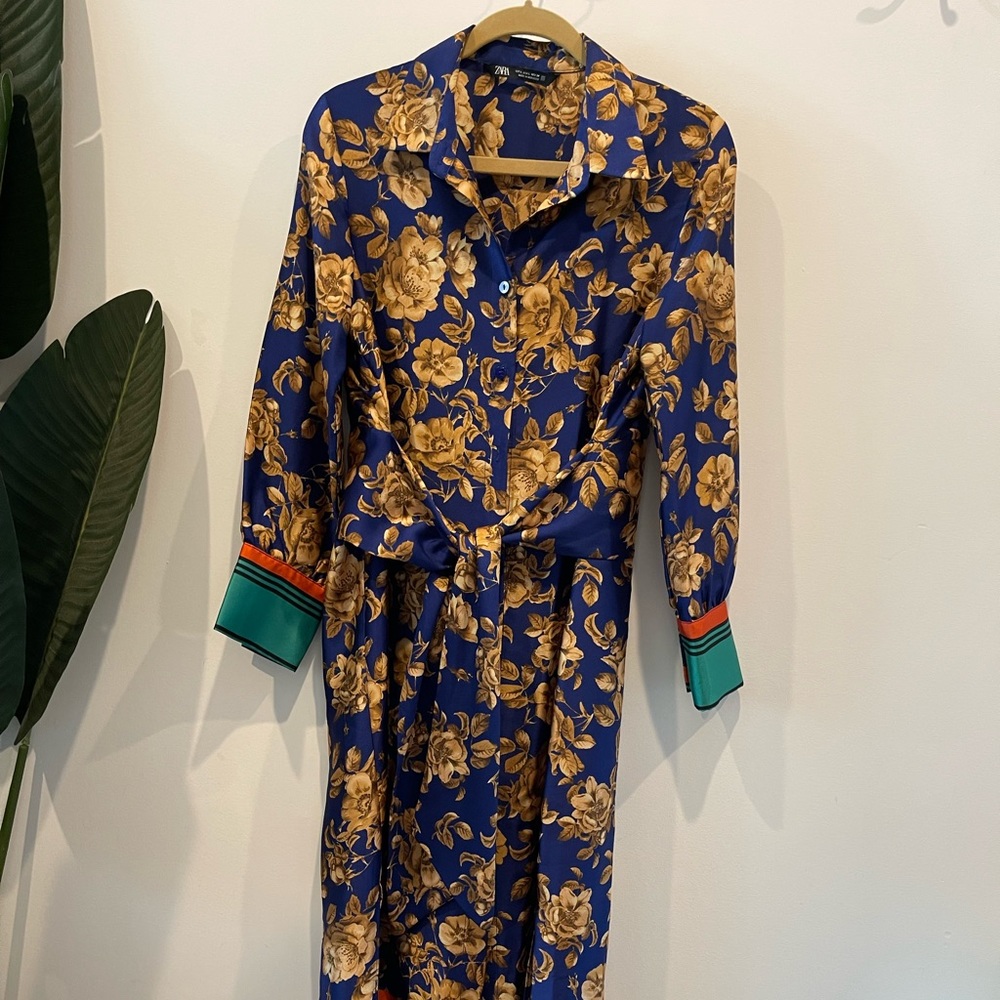 Zara Scarf Print Silk Shirt Dress